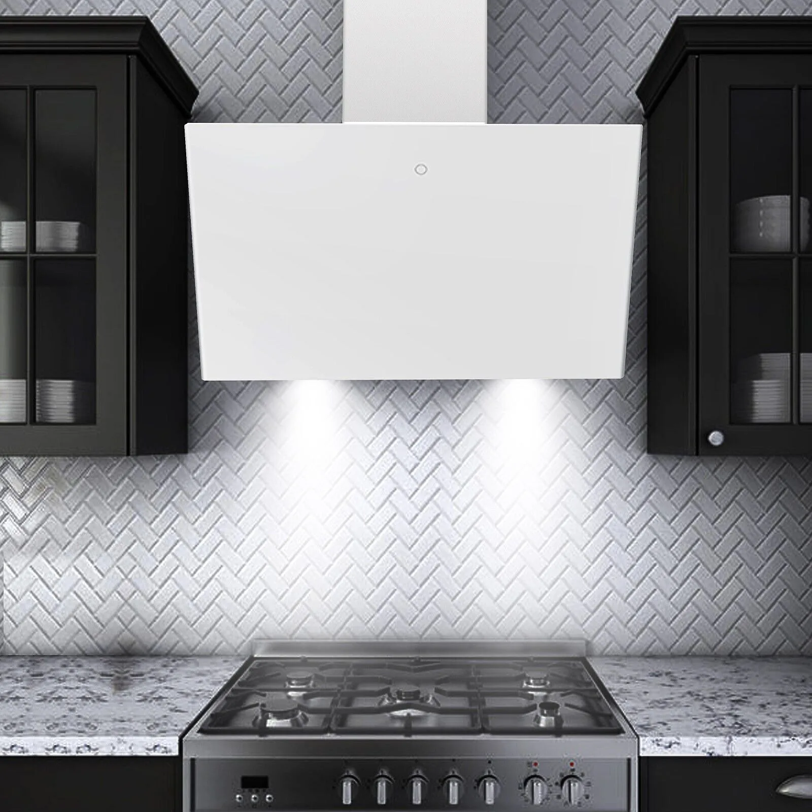 Topstrong Wall Mounted Range Hood 60cm Touch Display Glass with 700m³/h Extraction Rate and Washable Filters EUGV1360W
