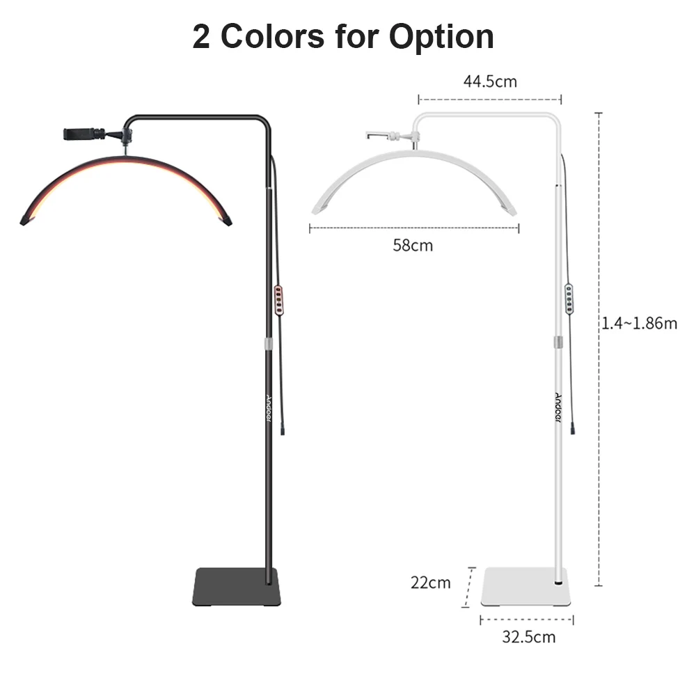 Andoer HD-M6XR 36W Floor LED Video Light Half-moon Shaped Fill Light Dimmable with 5600K White Light & Red Light 186cm Metal Lig