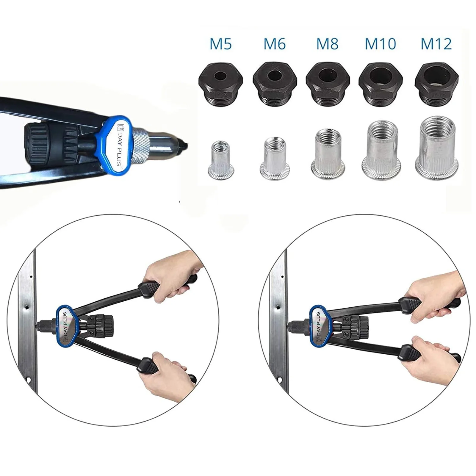 Professional Rivet Nut Pliers Set Blind Riveter Set Riveting Machine Threaded Nut Riveting M5-M12 Tool with 150 Rivet Nuts