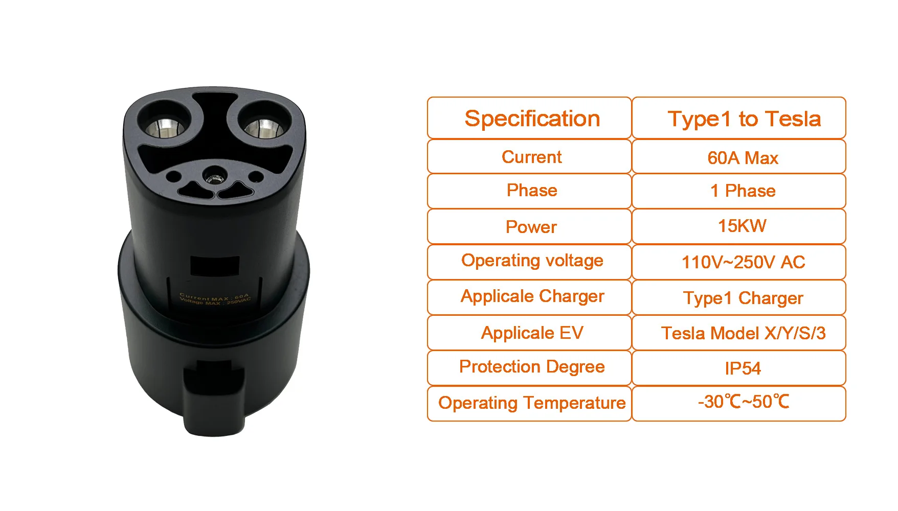 Teschev EV Charger Adapter Type1 to Type2 Charging Connector Type 2 to GBT Plug Adapter for Electric Car Accessories