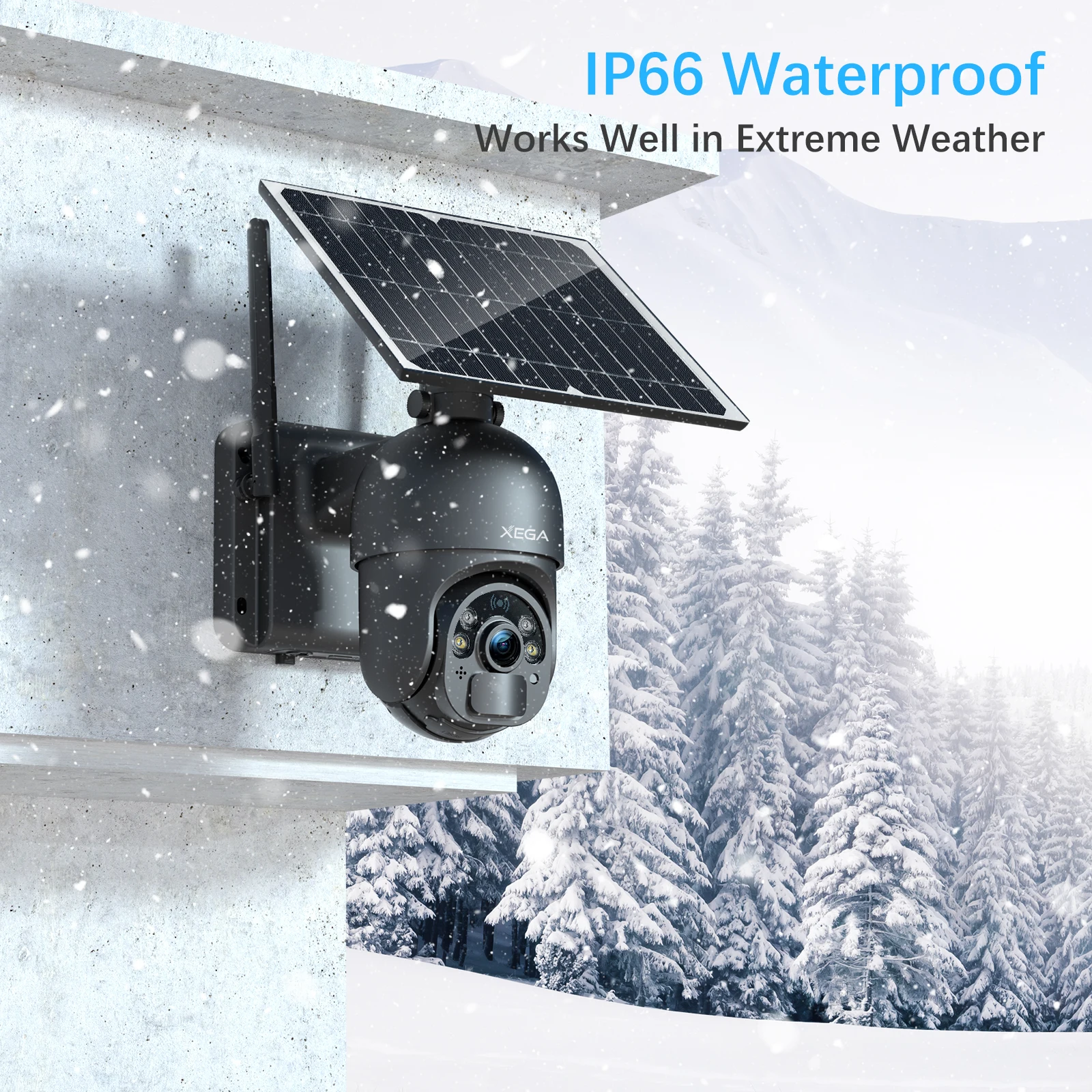 Xega 4G LTE Surveillance Camera 6W Solar Powered 10600mAh Wireless Outdoor Security Camera PTZ 360 Auto Track Night Vision 3MP
