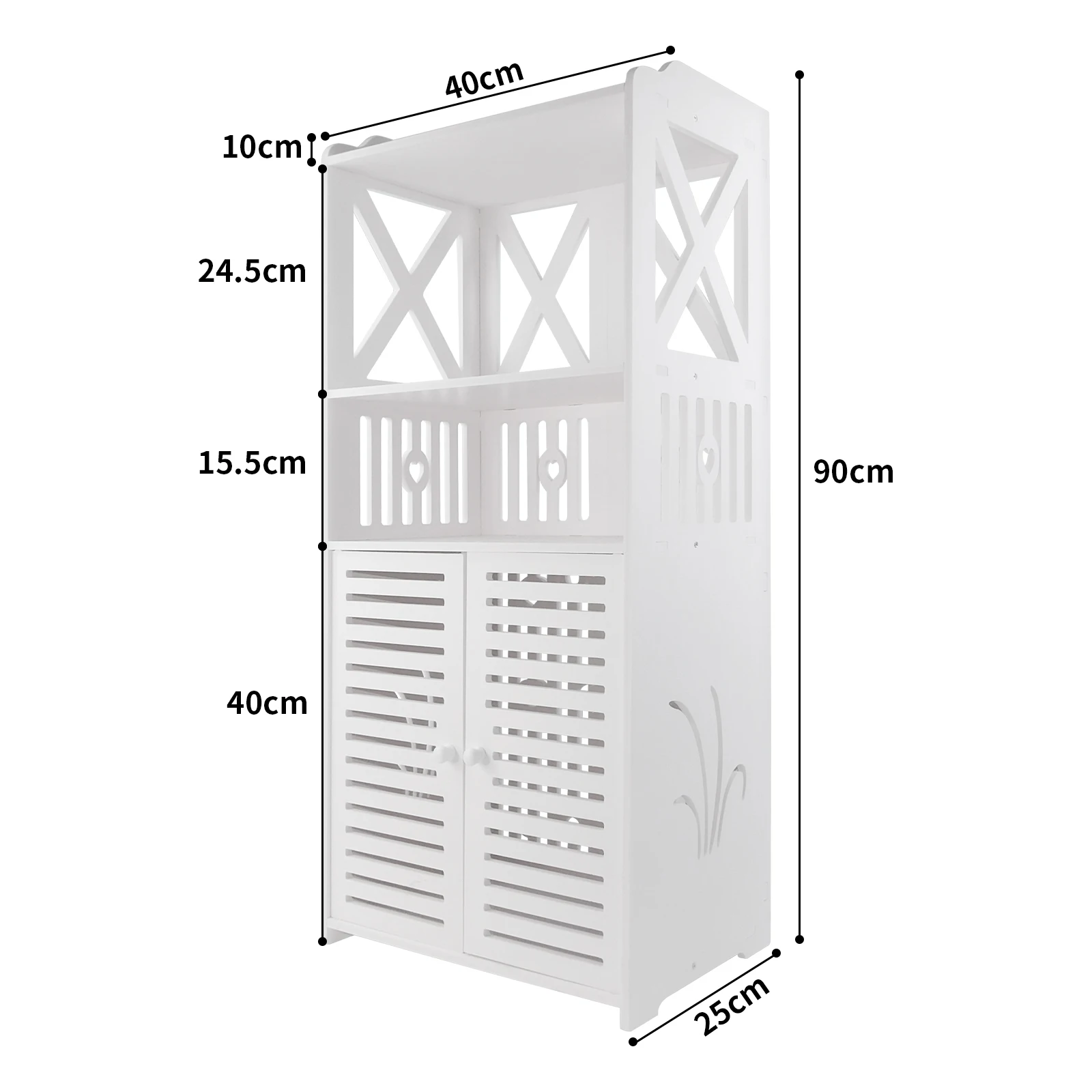 Bathroom Floor Cabinet,Waterproof FreeStanding Bathroom Storage Unit with Daily Use Layer and Cupboard Double Door,3 Tier PVC