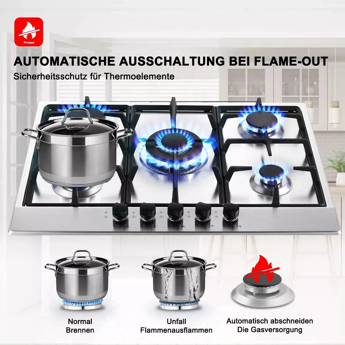 Topstrong 5 Burner Stainless Built-in Natural Gas Propane NG/LPG Gas Hob YYEUGCT-S05