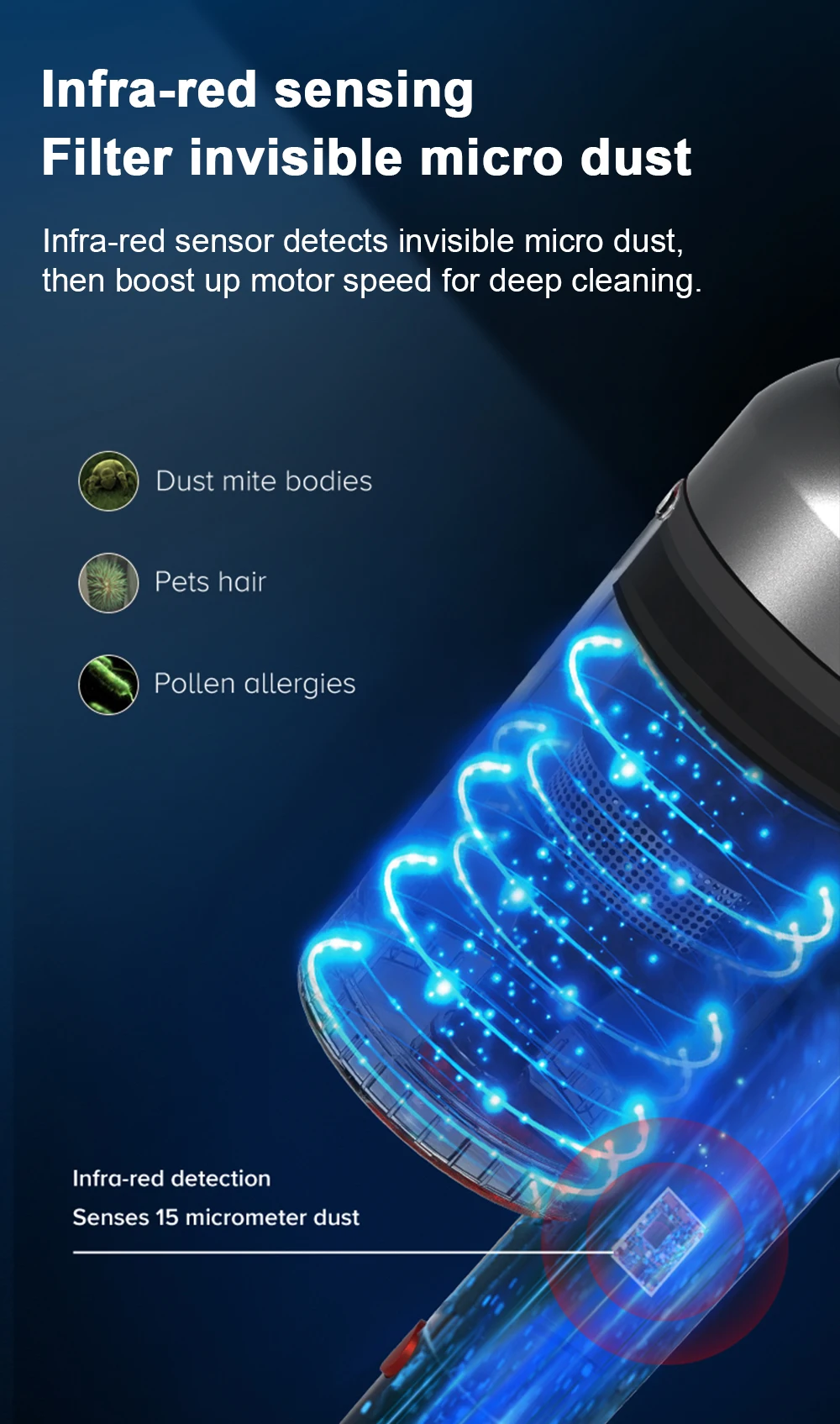Wireless Handheld Vacuum Cleaner ABIR VC205,27000PA,Smart Dust Detction, Big Touch Screen,Auto Speed,Smart Vacuum for Pet Home