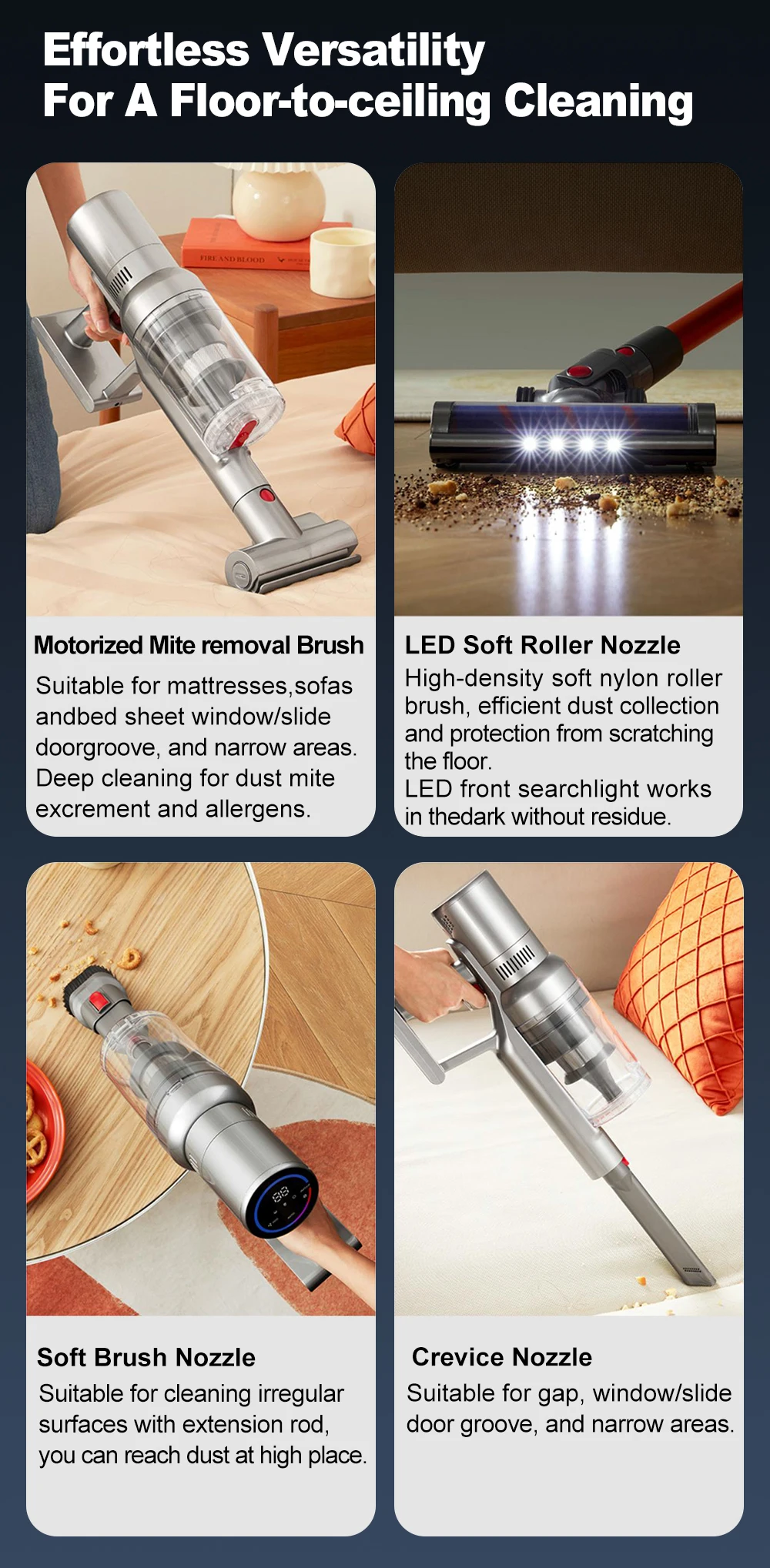 Wireless Handheld Vacuum Cleaner ABIR VC205,27000PA,Smart Dust Detction, Big Touch Screen,Auto Speed,Smart Vacuum for Pet Home