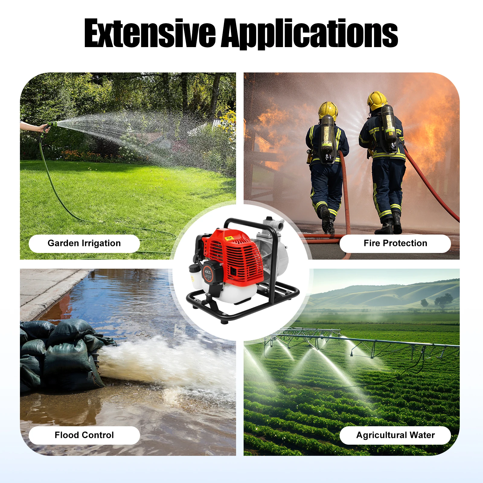 1.25KW Water Pump Anti-Rust Air-Cooled 1In Gas-Powered Power Multi-function Equipment for Firefighting and Fishpond Aquaculture