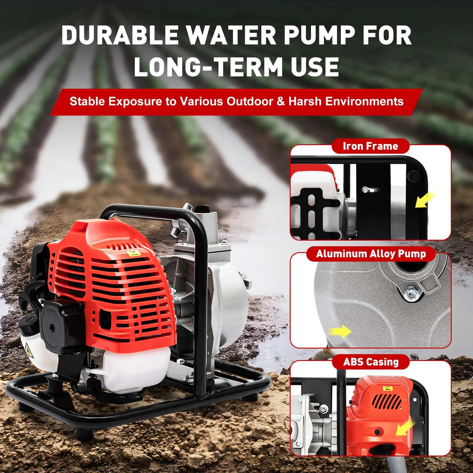 1.25KW Water Pump Anti-Rust Air-Cooled 1In Gas-Powered Power Multi-function Equipment for Firefighting and Fishpond Aquaculture