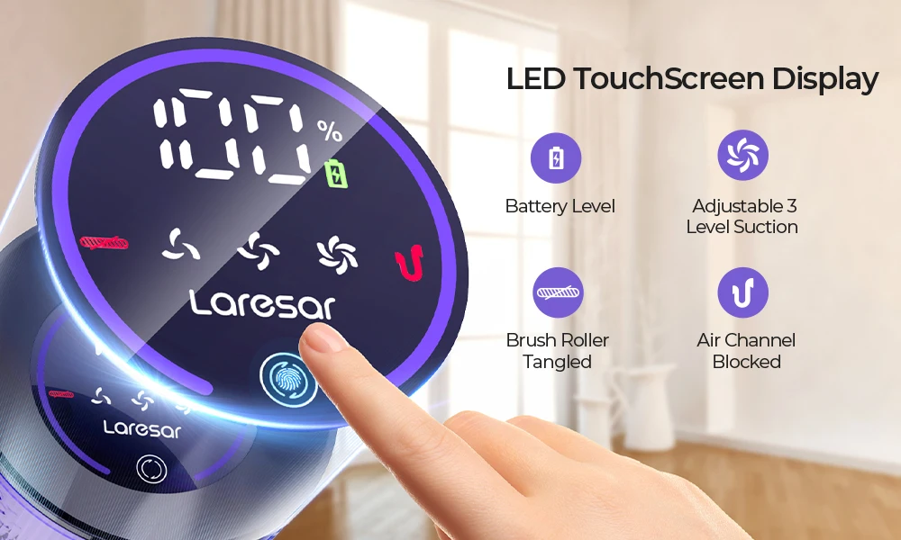 Laresar V7 500W 50KPA Suction Power Cordless Vacuum Cleaner Handheld smart Home Appliance Removable Battery Dust Cup