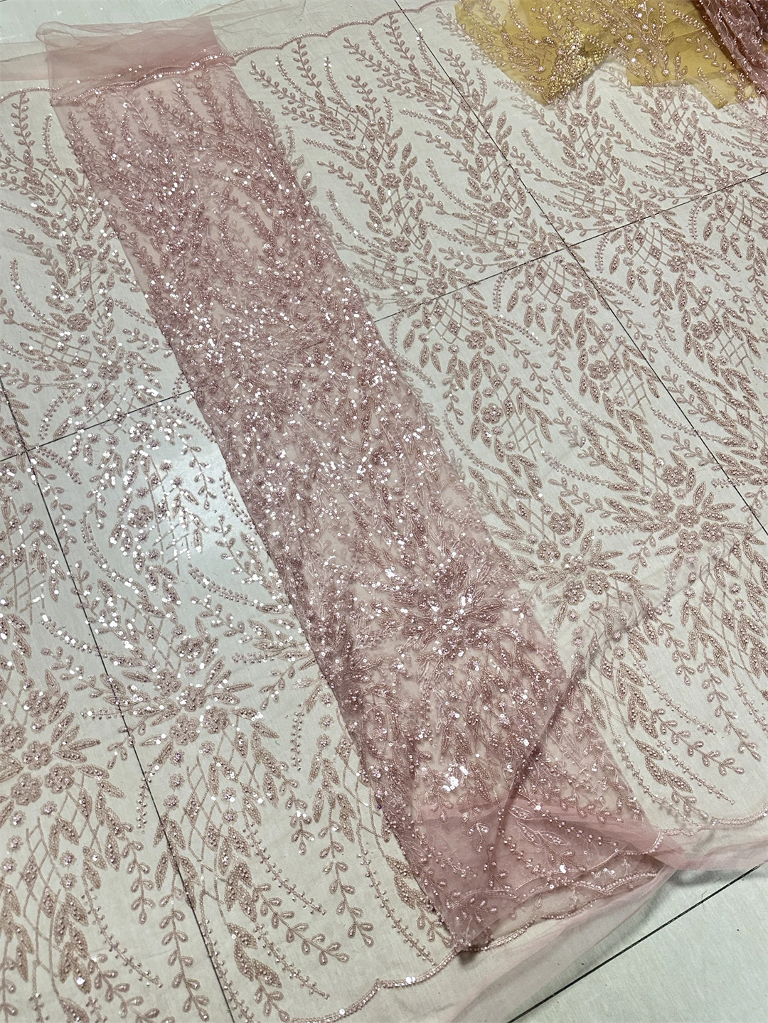 French Lace Fabrics 2026 High Quality African Beaded Embroidered Nigerian Sequins Tulle Lace 5 Yards For Sewing Party Dresses
