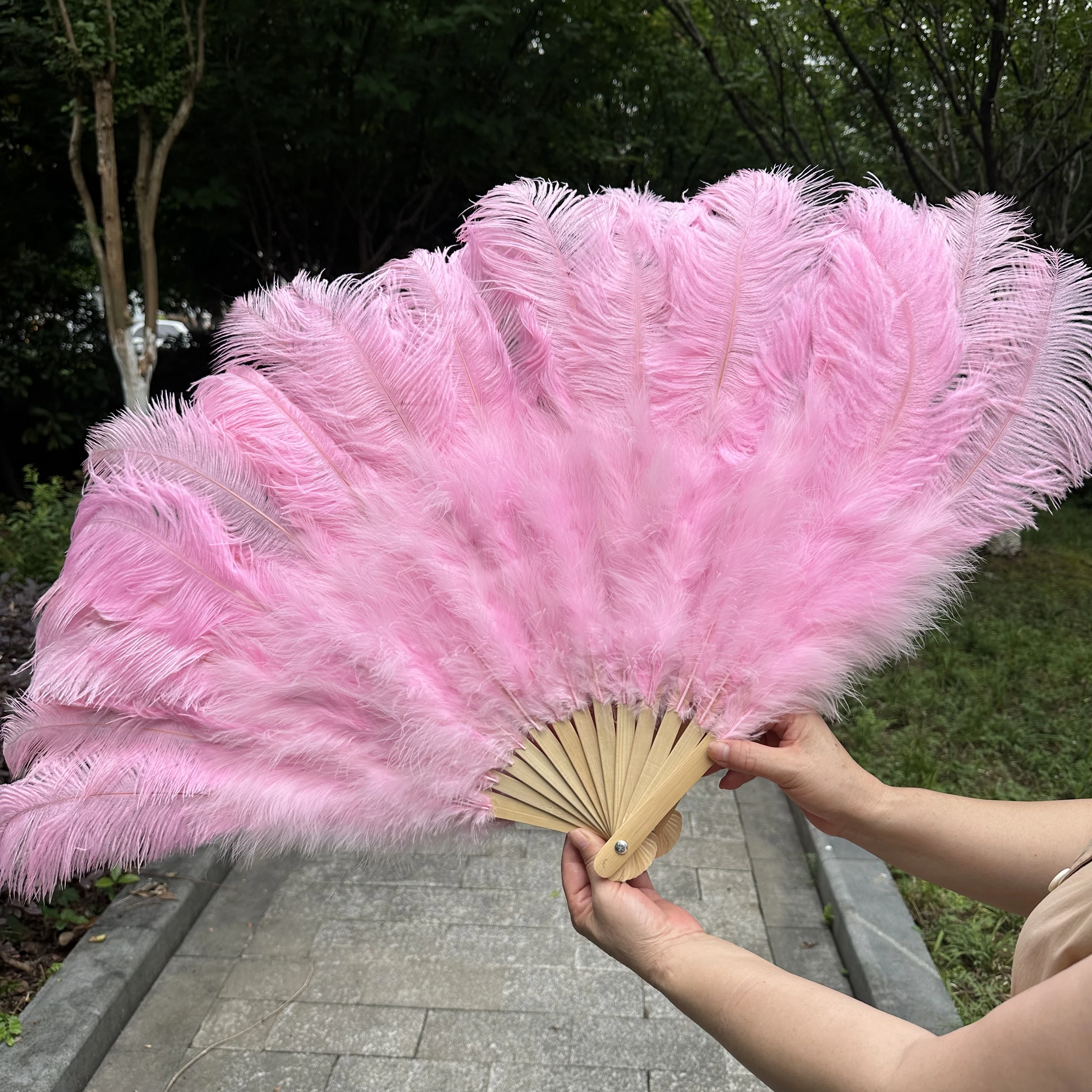 100/130Cm Big Pink Ostrich Feather Dance Fans Foldable Hand Held Plume Fan Decorate Halloween Party Belly Craft Accessories