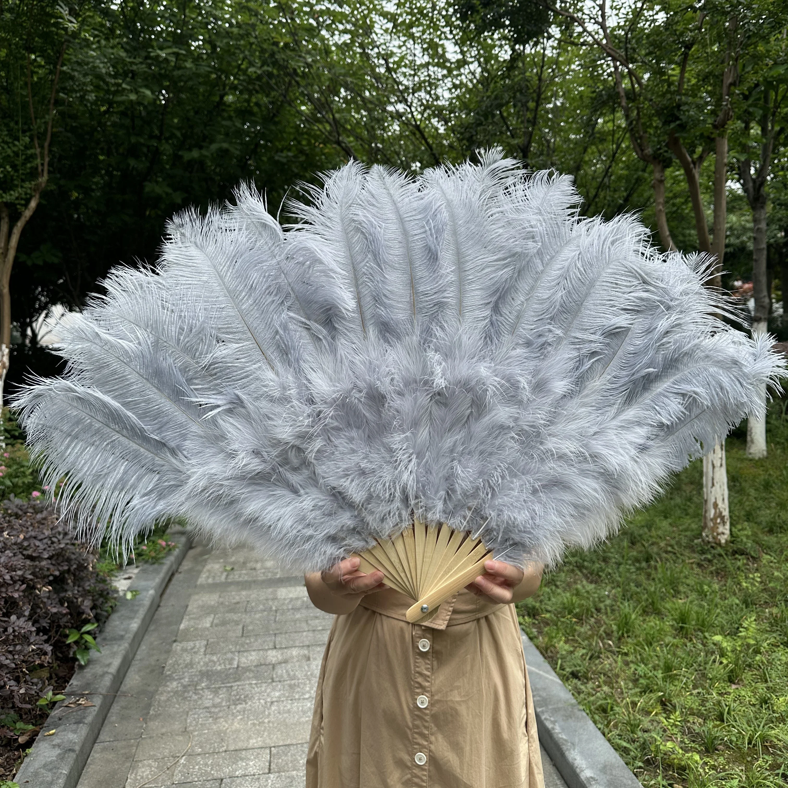 100/130Cm Big Pink Ostrich Feather Dance Fans Foldable Hand Held Plume Fan Decorate Halloween Party Belly Craft Accessories