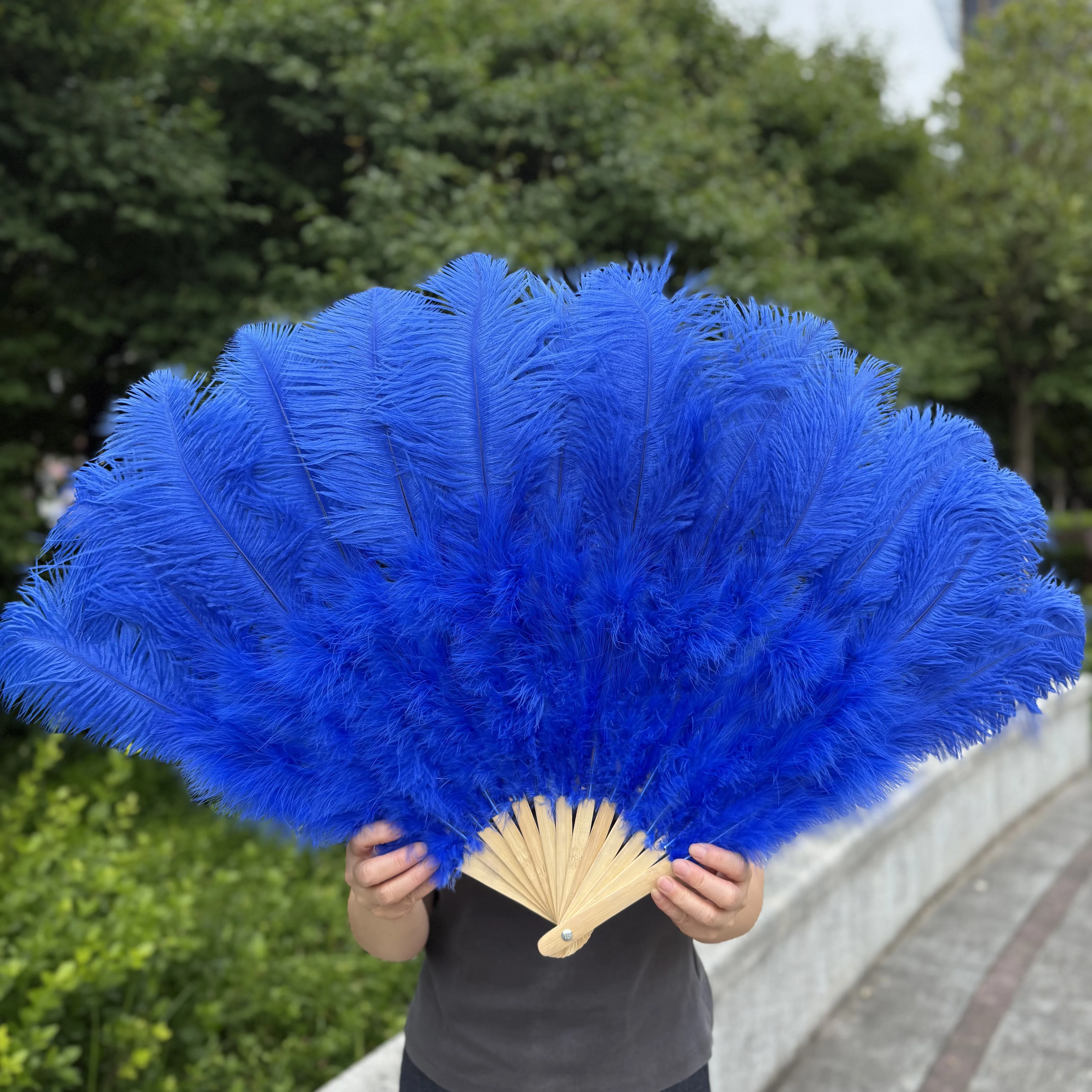 100/130Cm Big Pink Ostrich Feather Dance Fans Foldable Hand Held Plume Fan Decorate Halloween Party Belly Craft Accessories