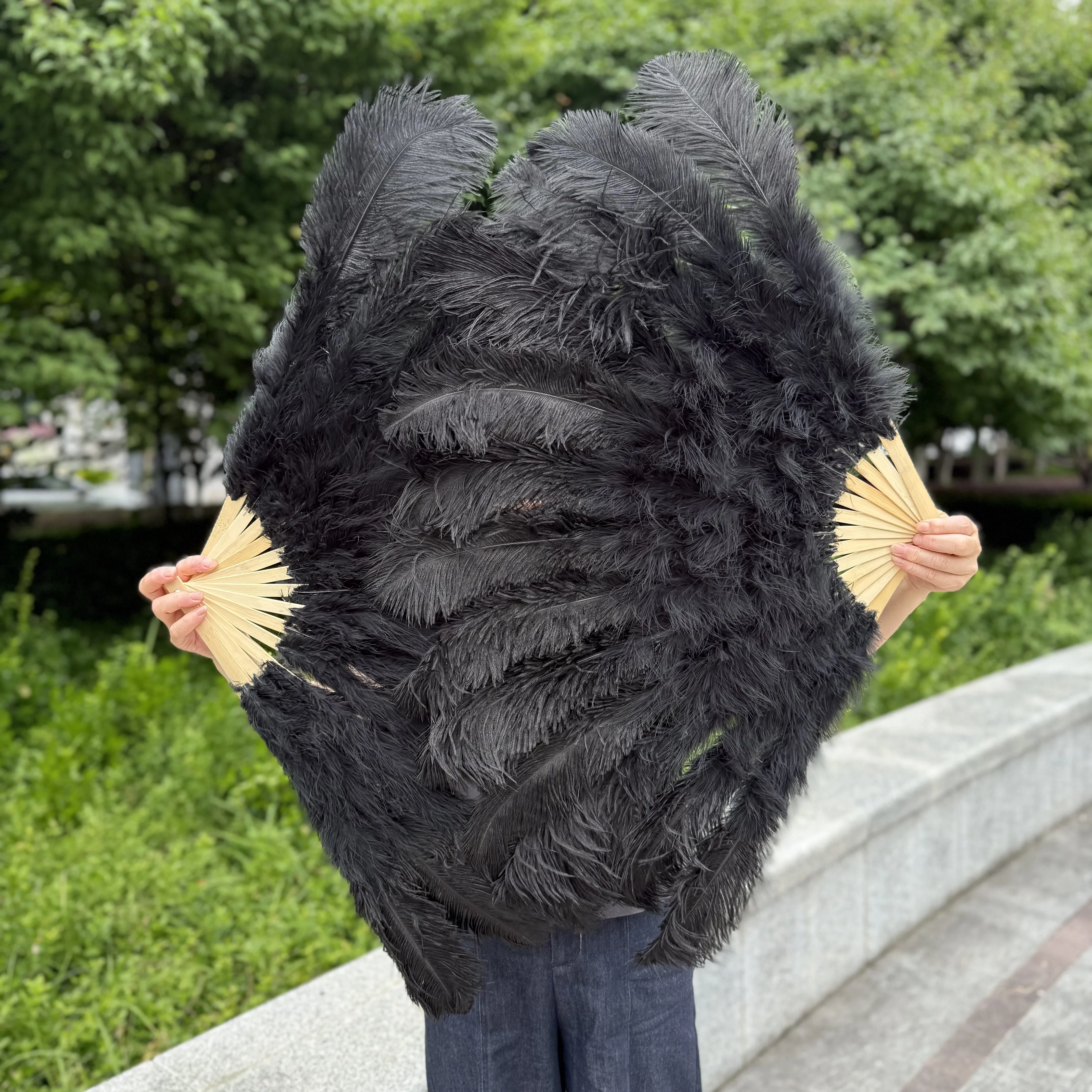 100/130Cm Big Pink Ostrich Feather Dance Fans Foldable Hand Held Plume Fan Decorate Halloween Party Belly Craft Accessories