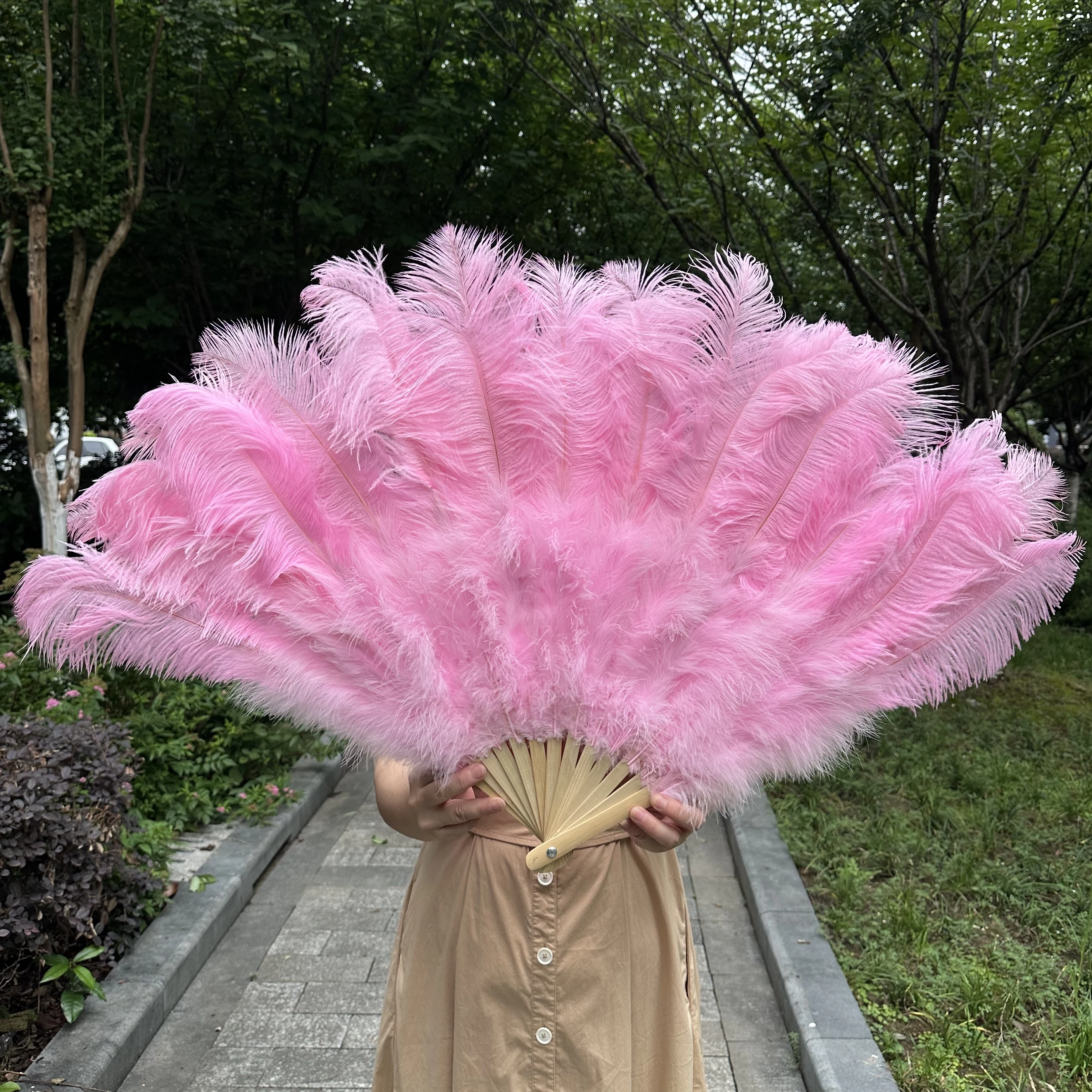 100/130Cm Big Pink Ostrich Feather Dance Fans Foldable Hand Held Plume Fan Decorate Halloween Party Belly Craft Accessories