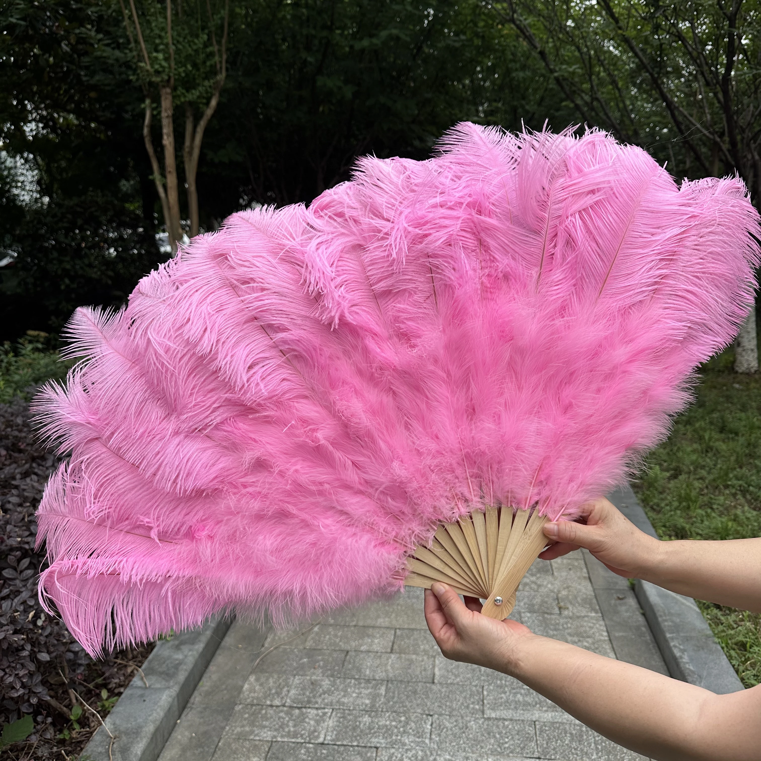 100/130Cm Big Pink Ostrich Feather Dance Fans Foldable Hand Held Plume Fan Decorate Halloween Party Belly Craft Accessories