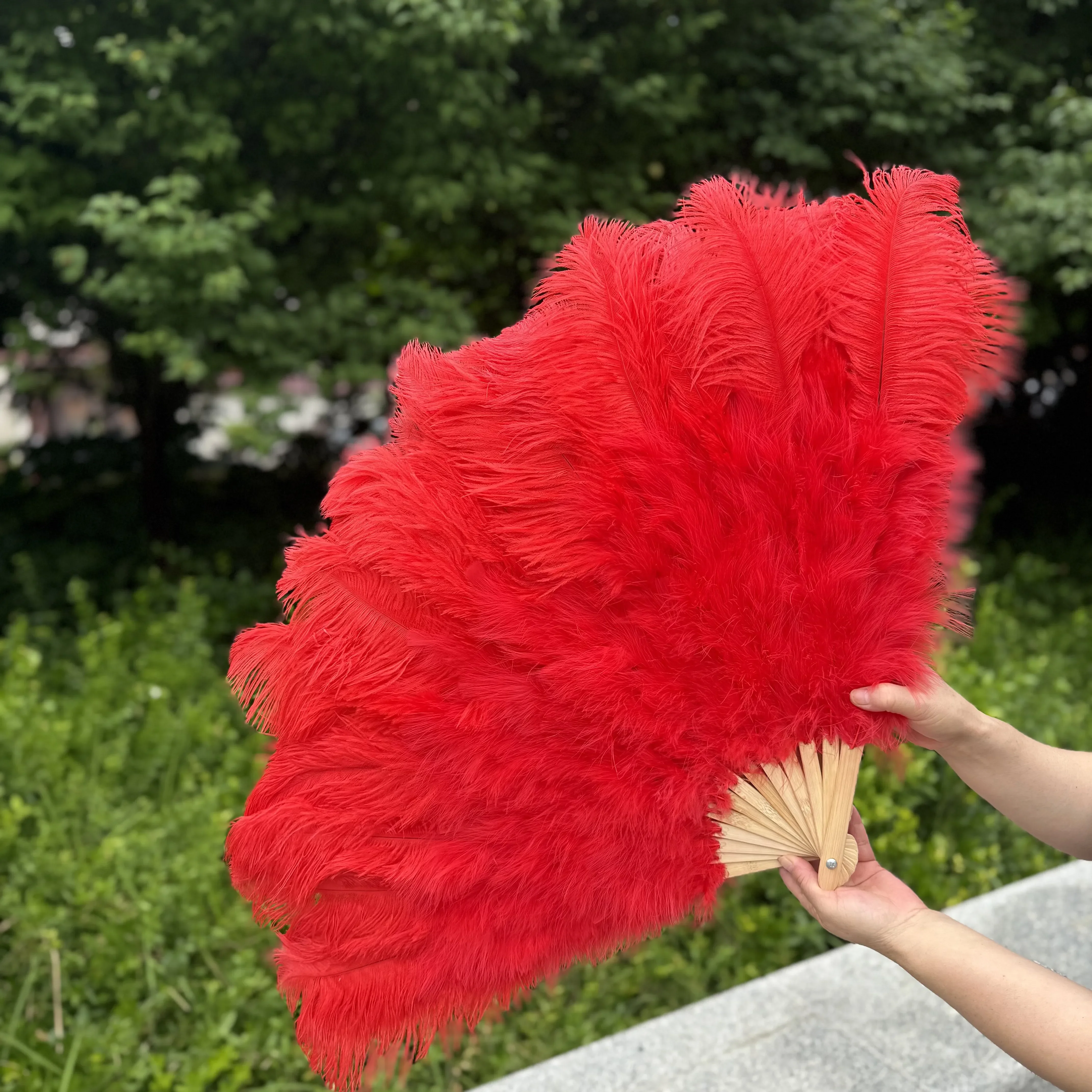 100/130Cm Big Pink Ostrich Feather Dance Fans Foldable Hand Held Plume Fan Decorate Halloween Party Belly Craft Accessories
