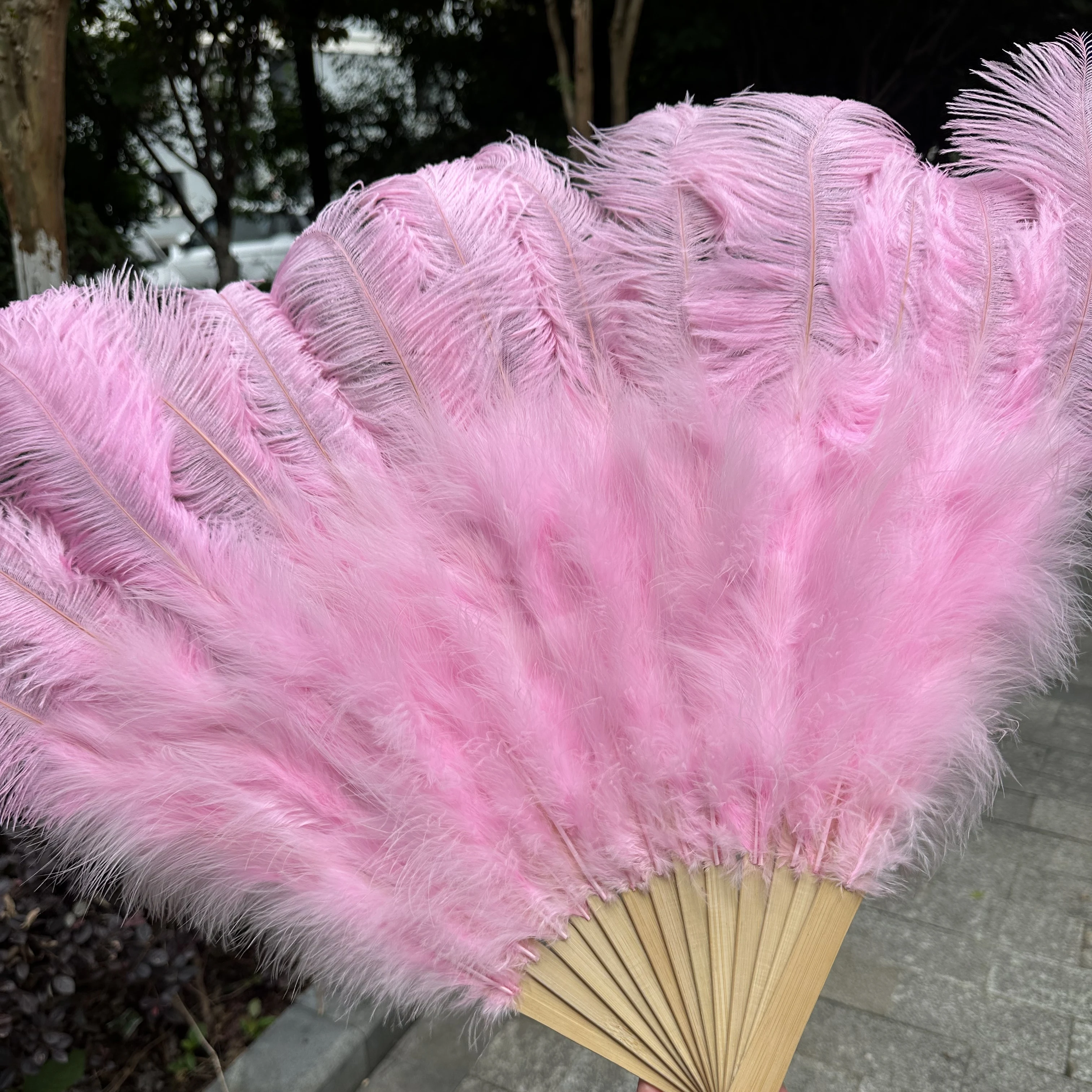 100/130Cm Big Pink Ostrich Feather Dance Fans Foldable Hand Held Plume Fan Decorate Halloween Party Belly Craft Accessories