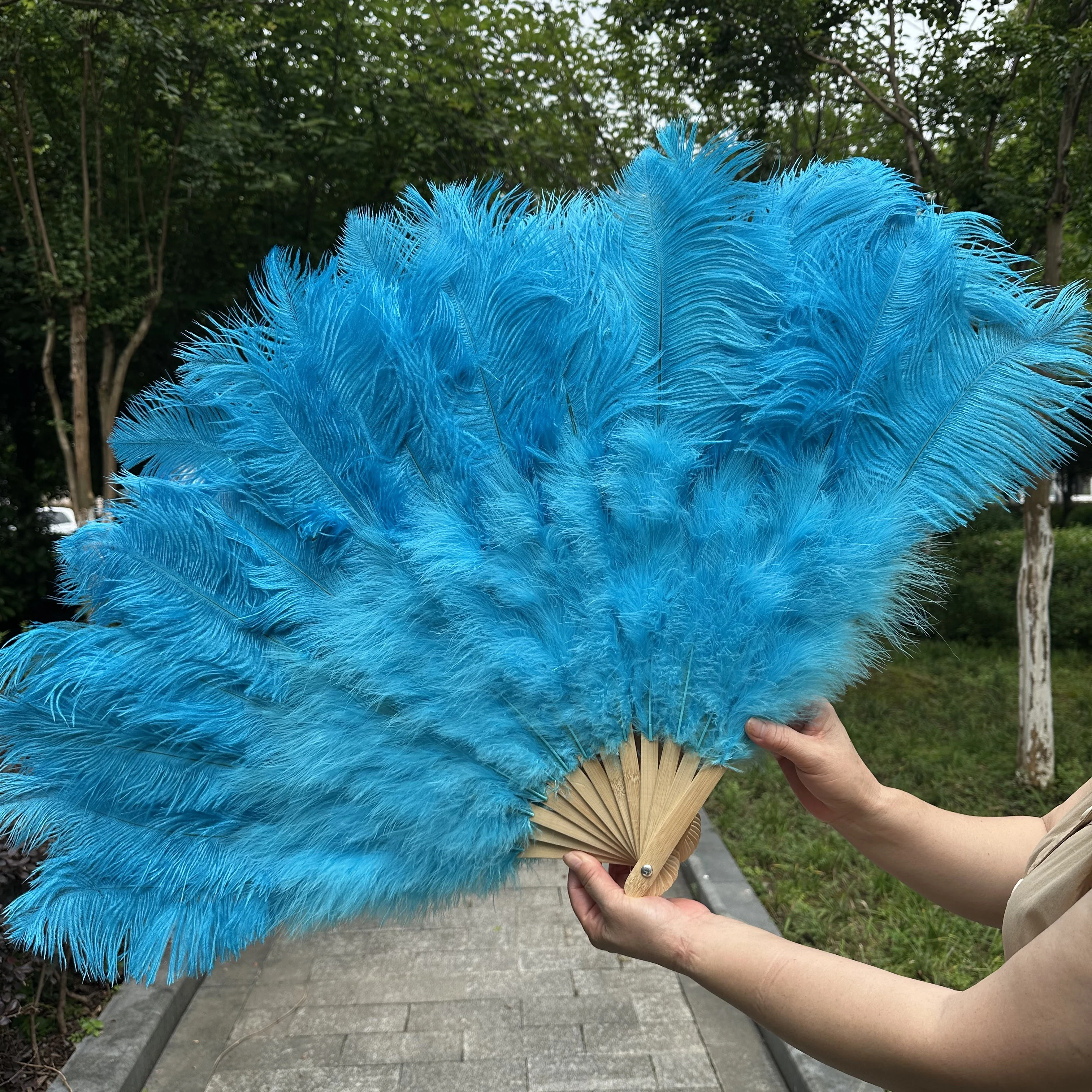 100/130Cm Big Pink Ostrich Feather Dance Fans Foldable Hand Held Plume Fan Decorate Halloween Party Belly Craft Accessories