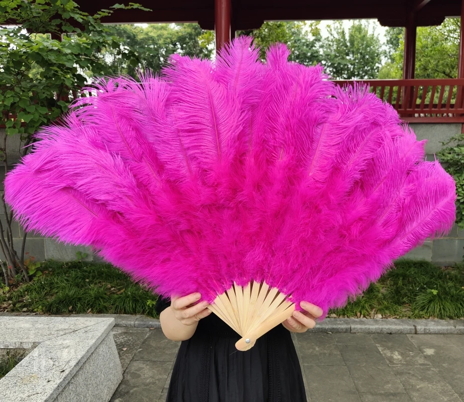 100/130Cm Big Pink Ostrich Feather Dance Fans Foldable Hand Held Plume Fan Decorate Halloween Party Belly Craft Accessories