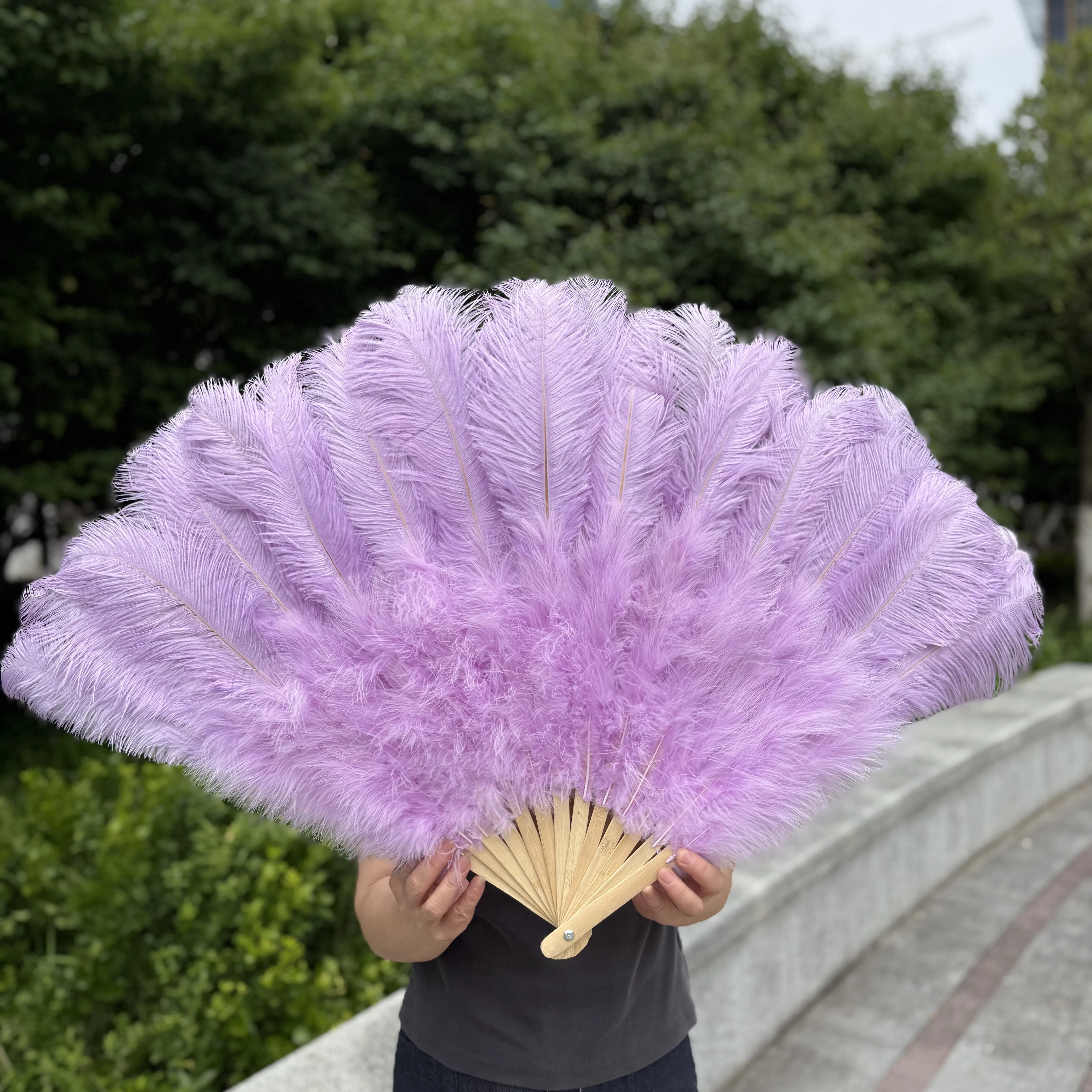 100/130Cm Big Pink Ostrich Feather Dance Fans Foldable Hand Held Plume Fan Decorate Halloween Party Belly Craft Accessories