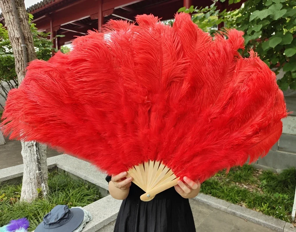 100/130Cm Big Pink Ostrich Feather Dance Fans Foldable Hand Held Plume Fan Decorate Halloween Party Belly Craft Accessories