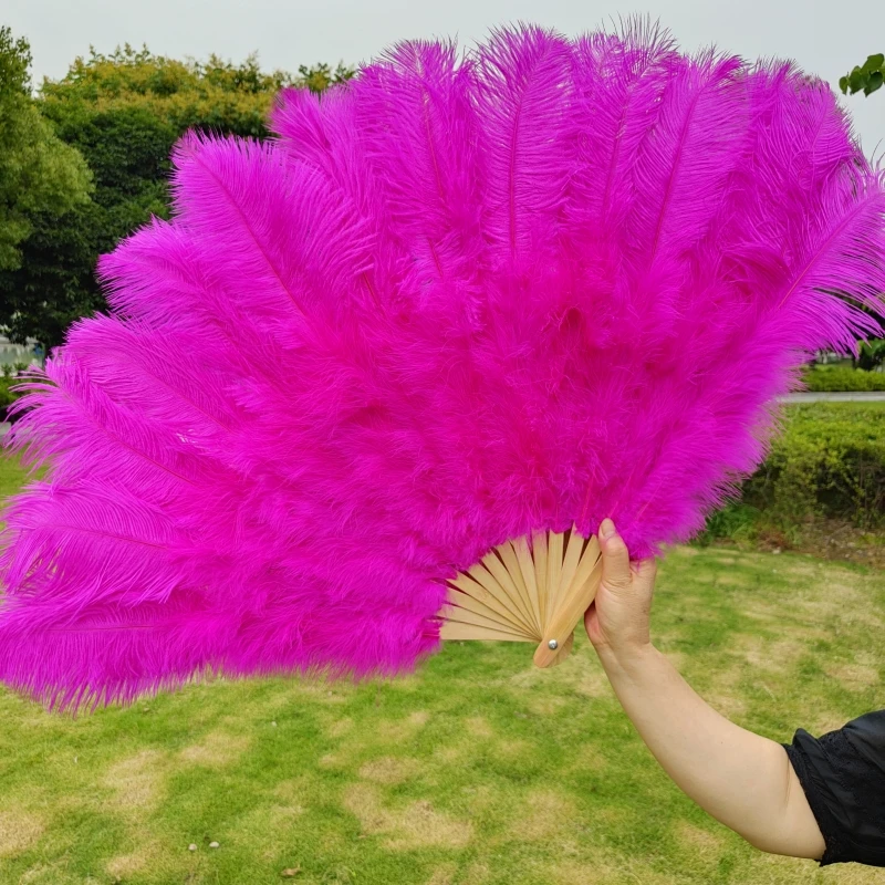 100/130Cm Big Pink Ostrich Feather Dance Fans Foldable Hand Held Plume Fan Decorate Halloween Party Belly Craft Accessories