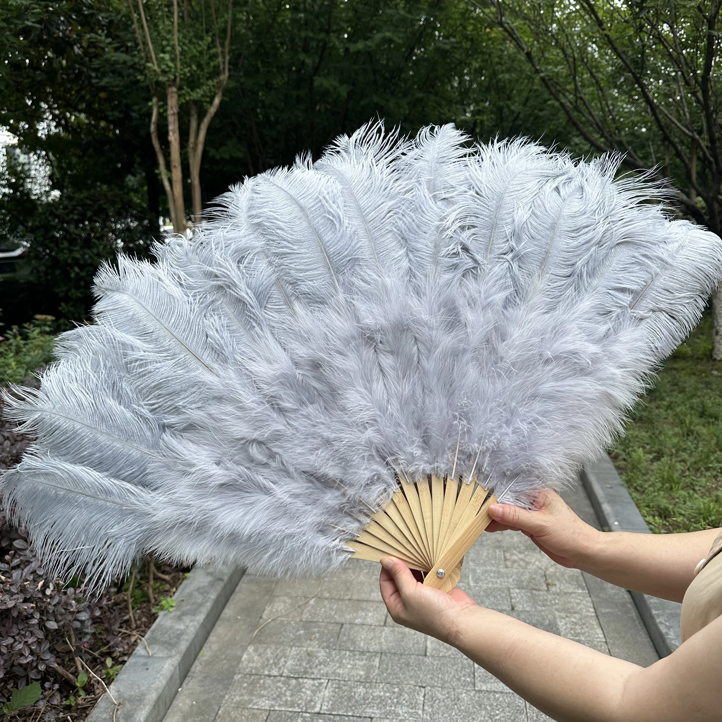 100/130Cm Big Pink Ostrich Feather Dance Fans Foldable Hand Held Plume Fan Decorate Halloween Party Belly Craft Accessories