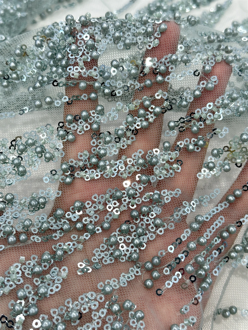 Green Sequin Lace Fabric African Fabric Lace Wedding Dress 2026 Luxury Gold Beaded Lace French Mesh Sequence for Sewing