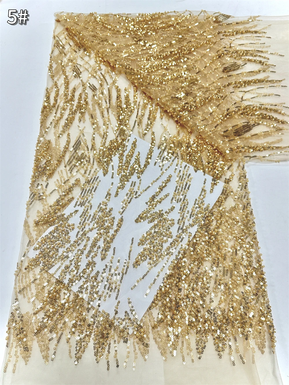 Green Sequin Lace Fabric African Fabric Lace Wedding Dress 2026 Luxury Gold Beaded Lace French Mesh Sequence for Sewing