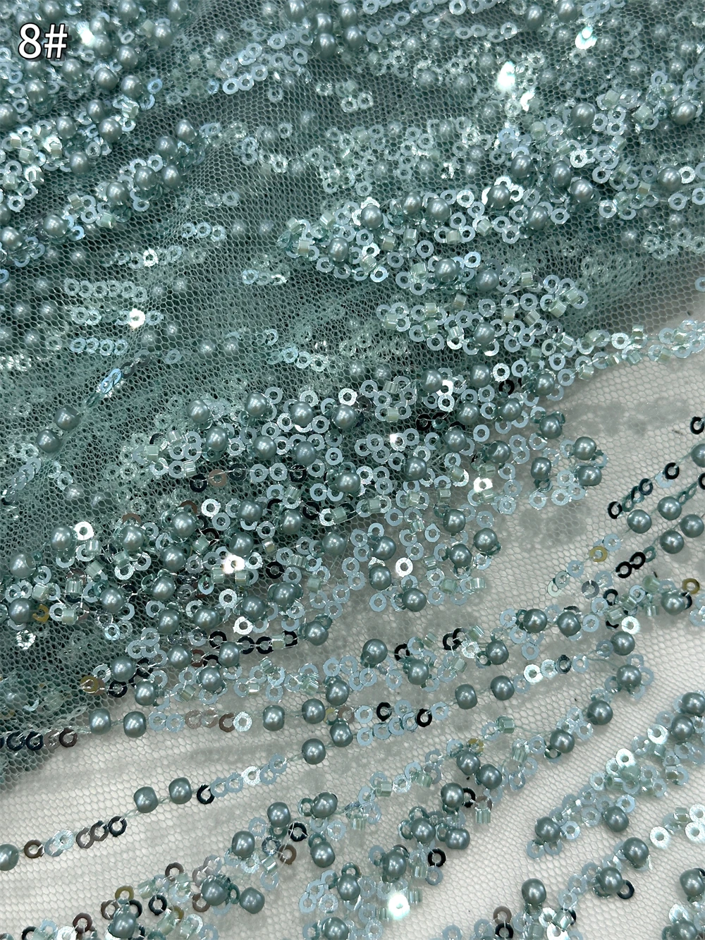 Green Sequin Lace Fabric African Fabric Lace Wedding Dress 2026 Luxury Gold Beaded Lace French Mesh Sequence for Sewing