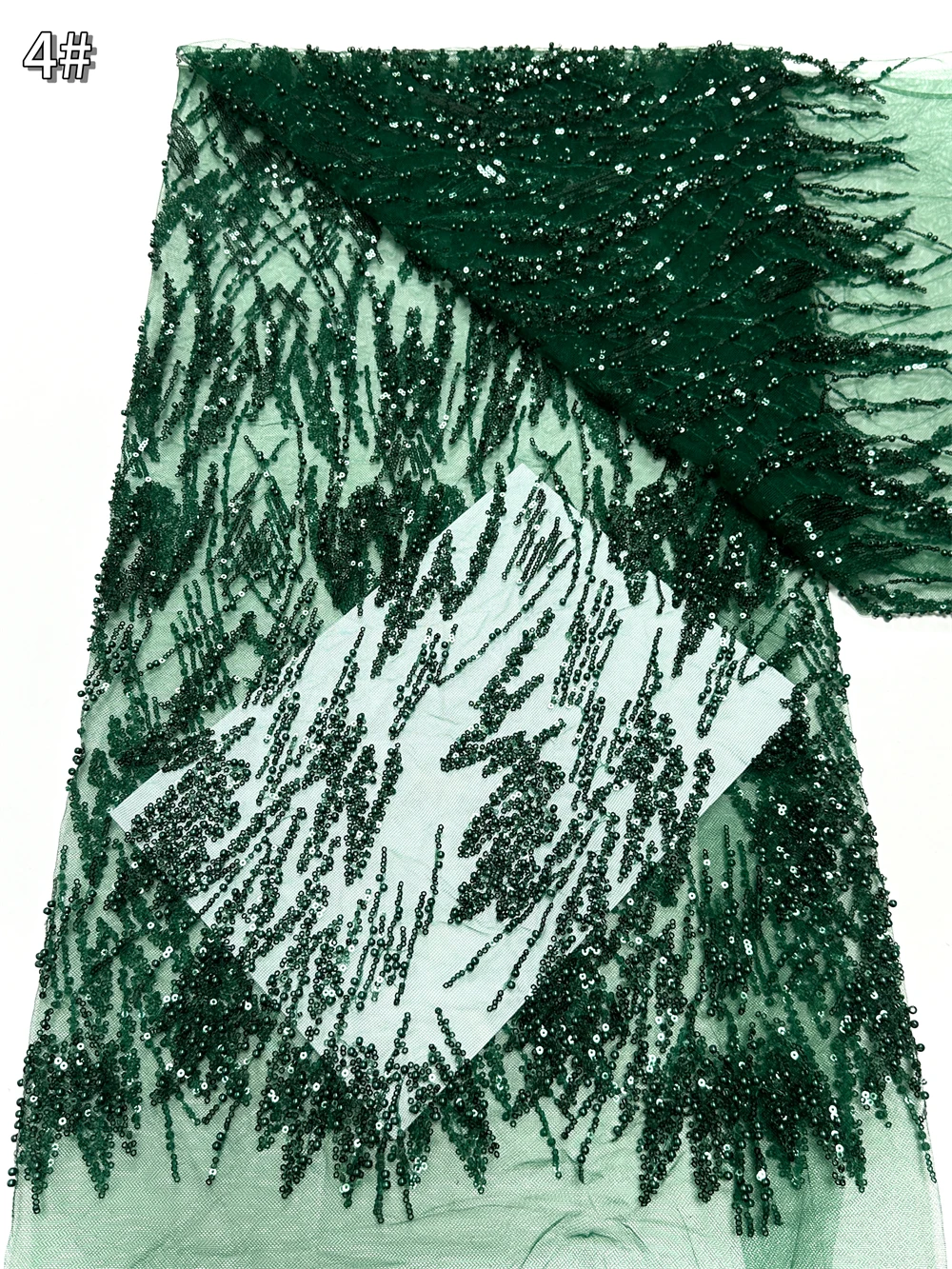 Green Sequin Lace Fabric African Fabric Lace Wedding Dress 2026 Luxury Gold Beaded Lace French Mesh Sequence for Sewing