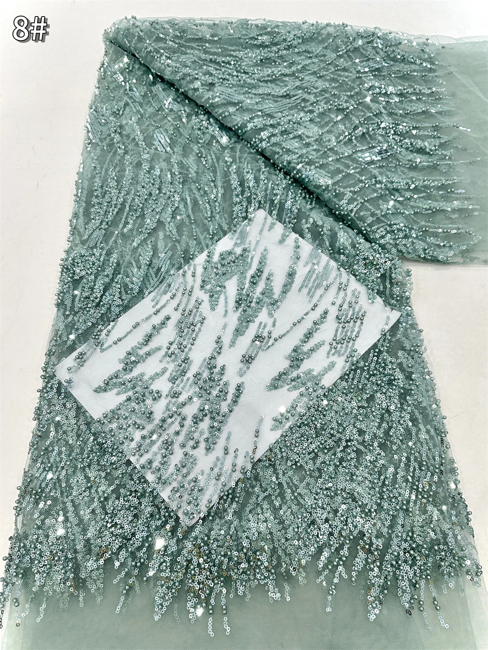 Green Sequin Lace Fabric African Fabric Lace Wedding Dress 2026 Luxury Gold Beaded Lace French Mesh Sequence for Sewing