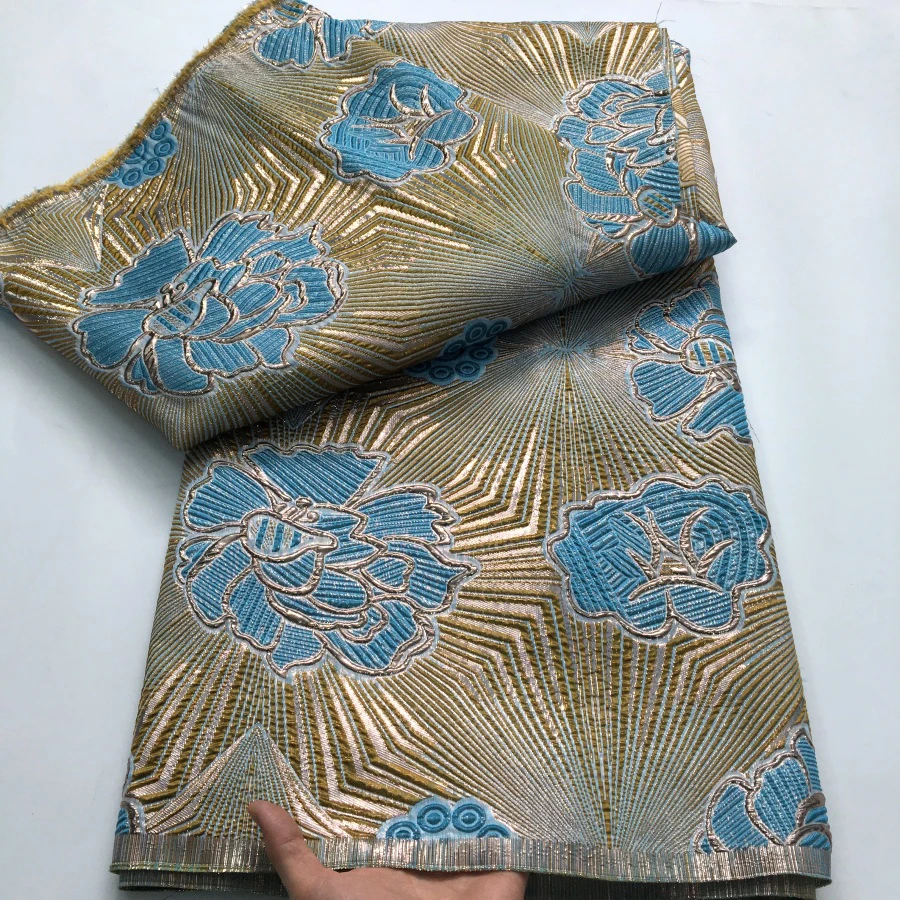 Nigerian Jacquard Lace Fabric 2025 High Quality 5 Yards Gilding African French Brocade Lace Fabric Elegant Dress for Women A4234