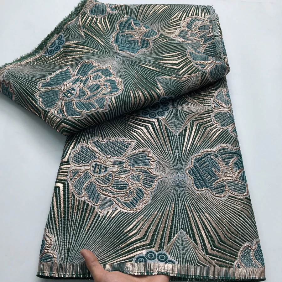 Nigerian Jacquard Lace Fabric 2025 High Quality 5 Yards Gilding African French Brocade Lace Fabric Elegant Dress for Women A4234