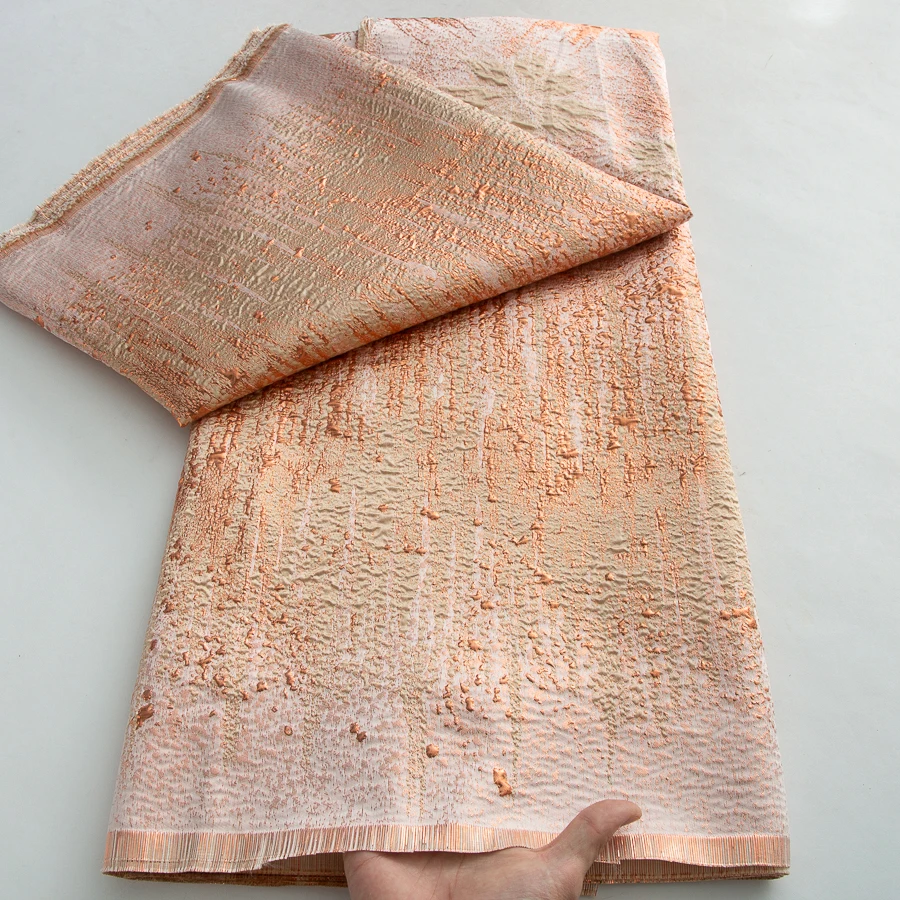 Nigerian Jacquard Lace Fabric 2025 High Quality 5 Yards Gilding African French Brocade Lace Fabric Elegant Dress for Women A4234