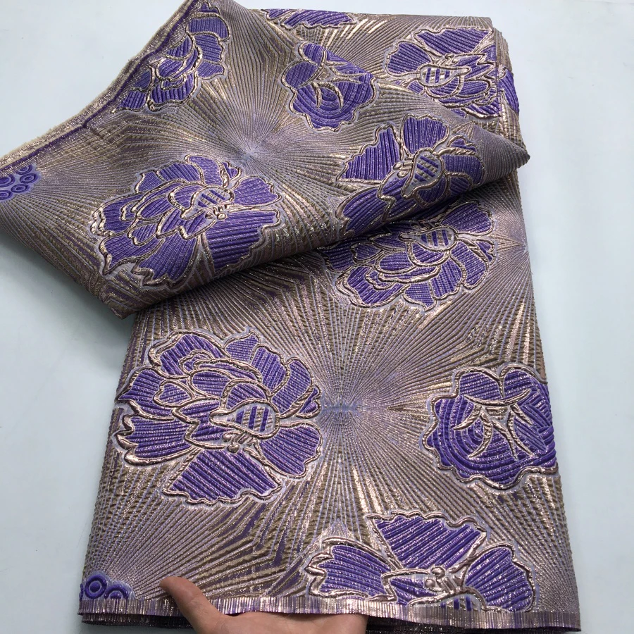 Nigerian Jacquard Lace Fabric 2025 High Quality 5 Yards Gilding African French Brocade Lace Fabric Elegant Dress for Women A4234