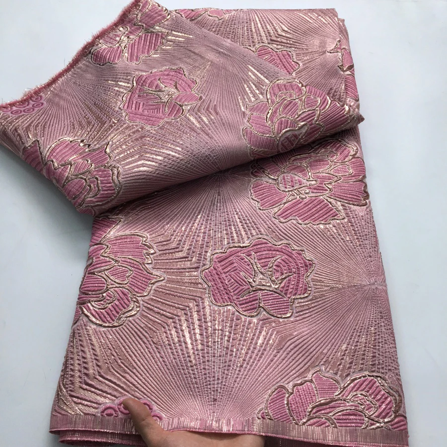 Nigerian Jacquard Lace Fabric 2025 High Quality 5 Yards Gilding African French Brocade Lace Fabric Elegant Dress for Women A4234