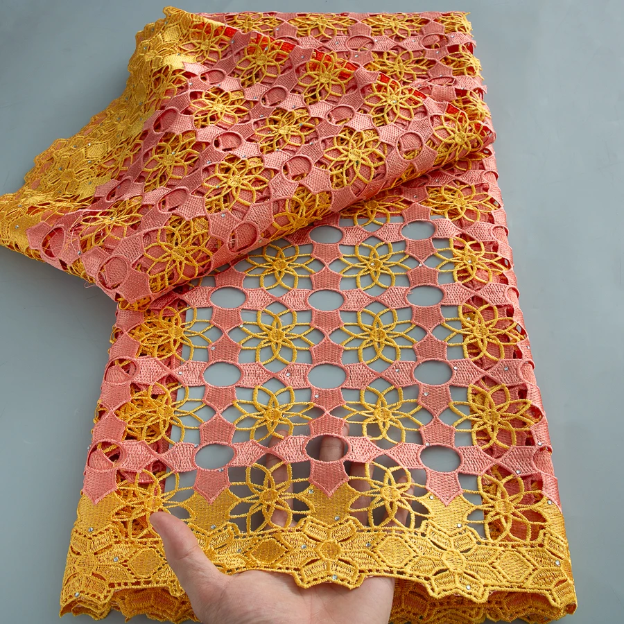 Latest 5 Yards Superb Embroidery Guipure Lace Appliques African Cord Water Soluble Fabric Bridal Sewing Garment Celebrants Wear