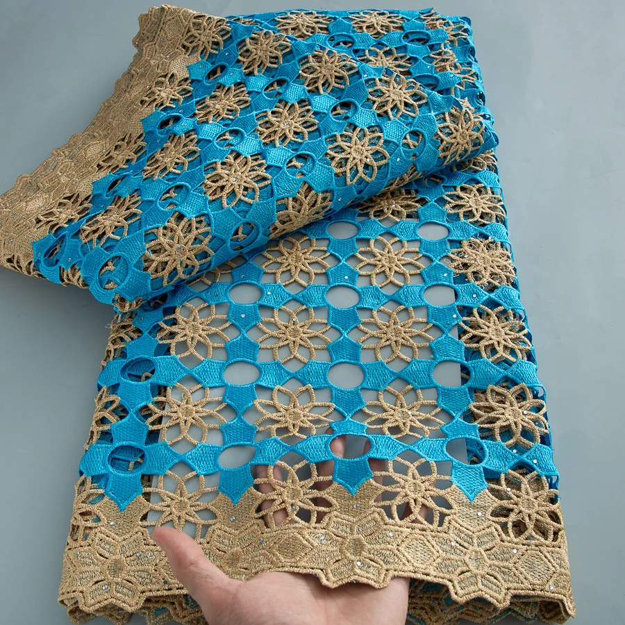 Latest 5 Yards Superb Embroidery Guipure Lace Appliques African Cord Water Soluble Fabric Bridal Sewing Garment Celebrants Wear
