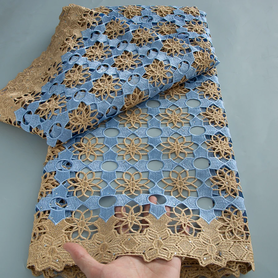Latest 5 Yards Superb Embroidery Guipure Lace Appliques African Cord Water Soluble Fabric Bridal Sewing Garment Celebrants Wear