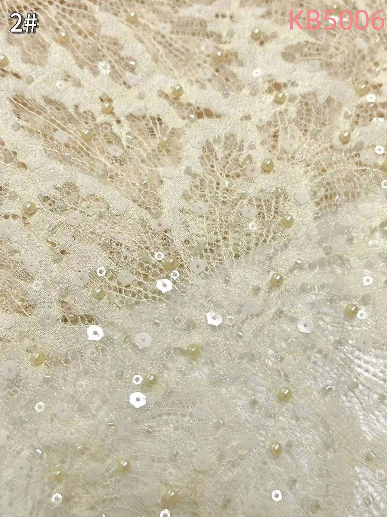 White Sequins Beaded Chantilly Lace Fabric African Lace Fabric 5 Yards High Quality 2025 Green Tulle Lace For Sewing KB5006