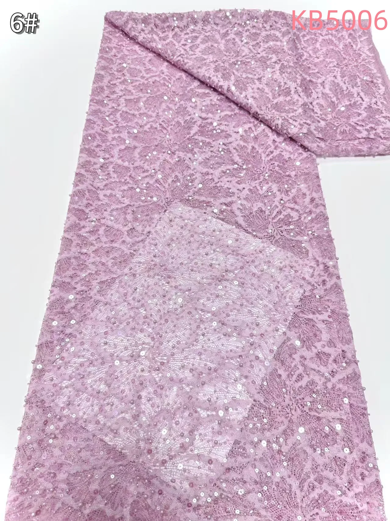 White Sequins Beaded Chantilly Lace Fabric African Lace Fabric 5 Yards High Quality 2025 Green Tulle Lace For Sewing KB5006