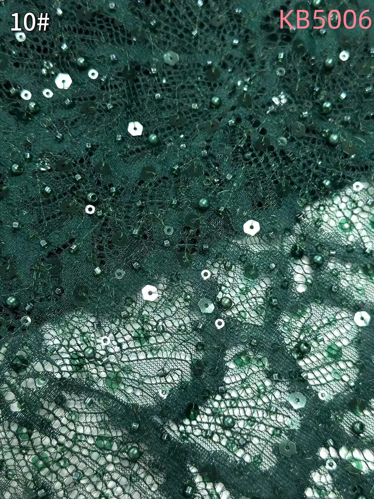 White Sequins Beaded Chantilly Lace Fabric African Lace Fabric 5 Yards High Quality 2025 Green Tulle Lace For Sewing KB5006