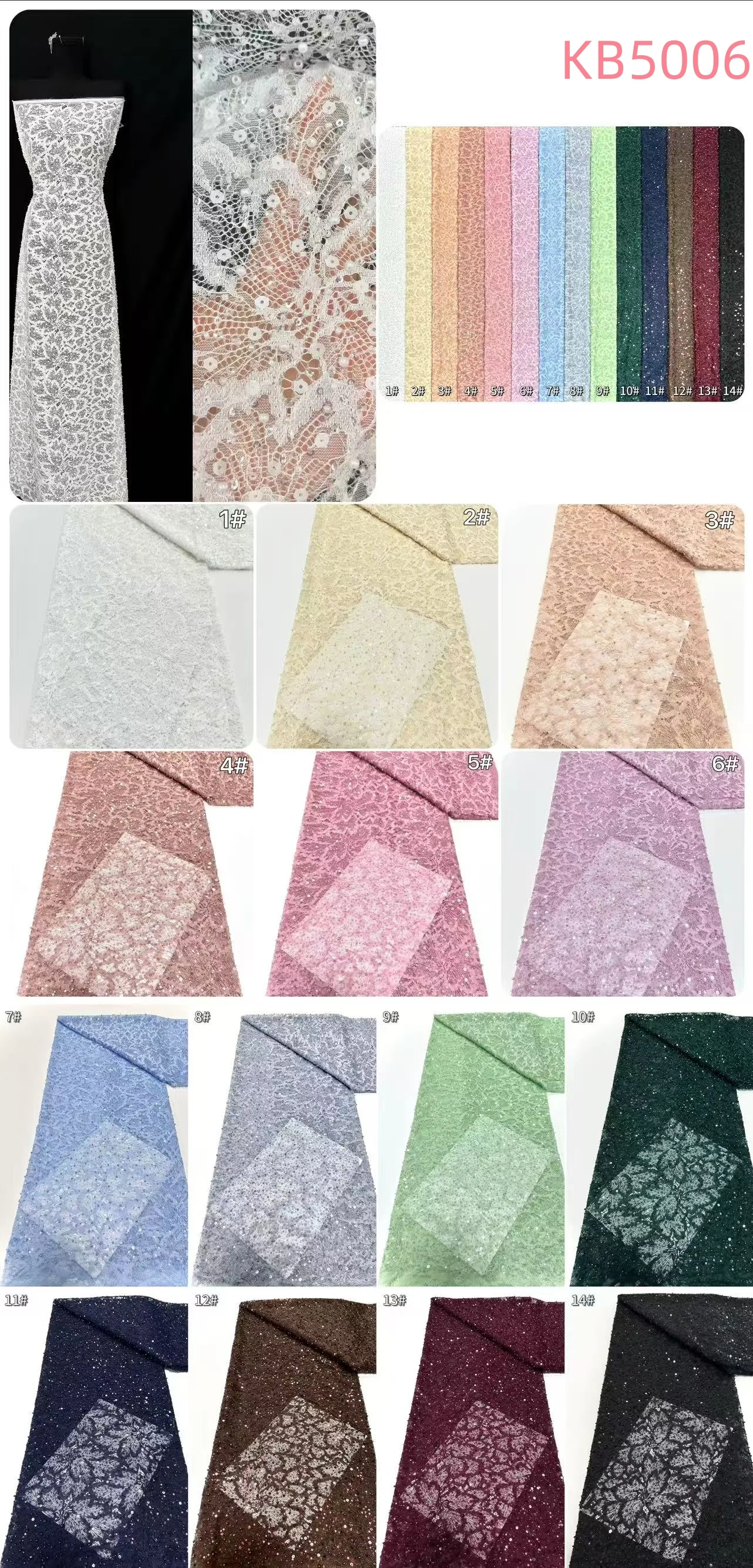 White Sequins Beaded Chantilly Lace Fabric African Lace Fabric 5 Yards High Quality 2025 Green Tulle Lace For Sewing KB5006
