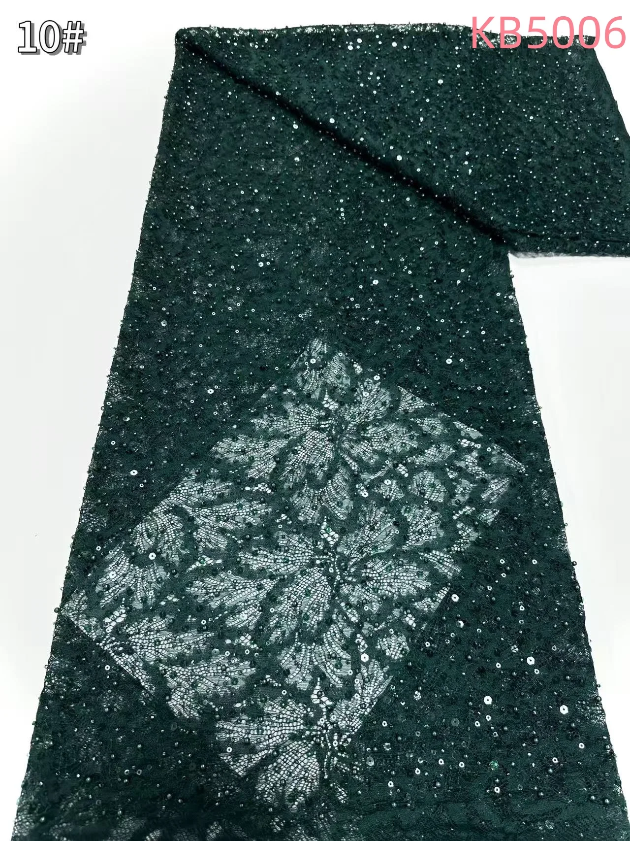 White Sequins Beaded Chantilly Lace Fabric African Lace Fabric 5 Yards High Quality 2025 Green Tulle Lace For Sewing KB5006