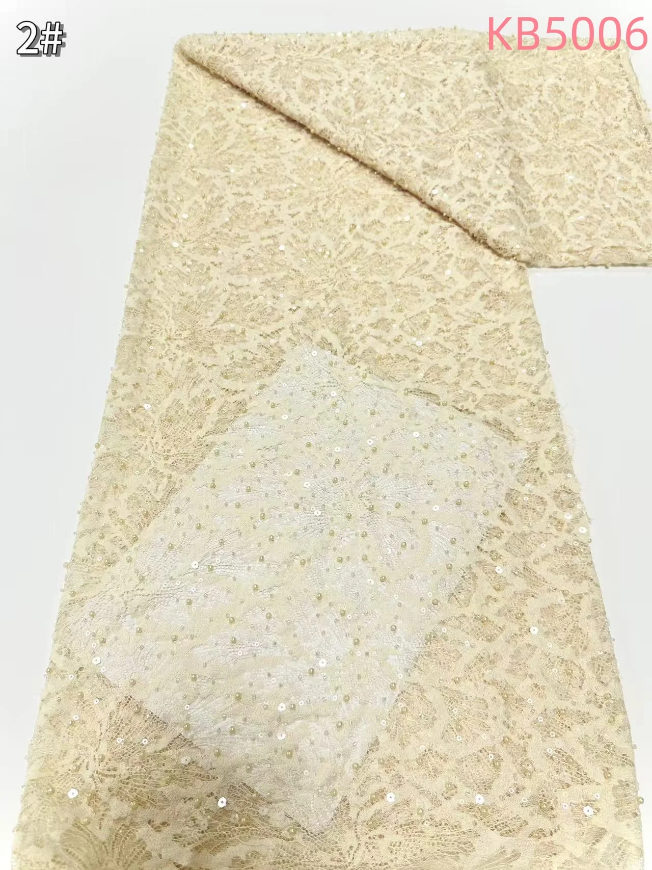 White Sequins Beaded Chantilly Lace Fabric African Lace Fabric 5 Yards High Quality 2025 Green Tulle Lace For Sewing KB5006