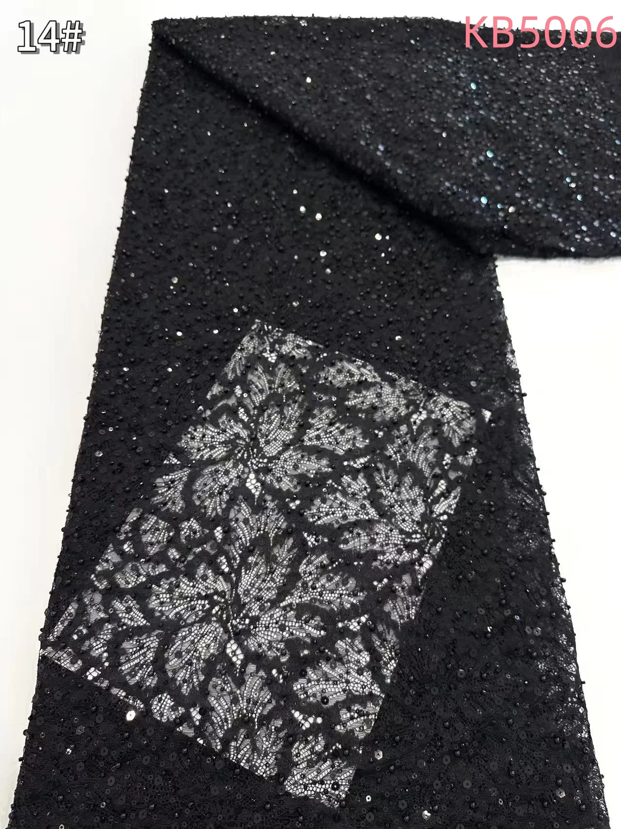 White Sequins Beaded Chantilly Lace Fabric African Lace Fabric 5 Yards High Quality 2025 Green Tulle Lace For Sewing KB5006