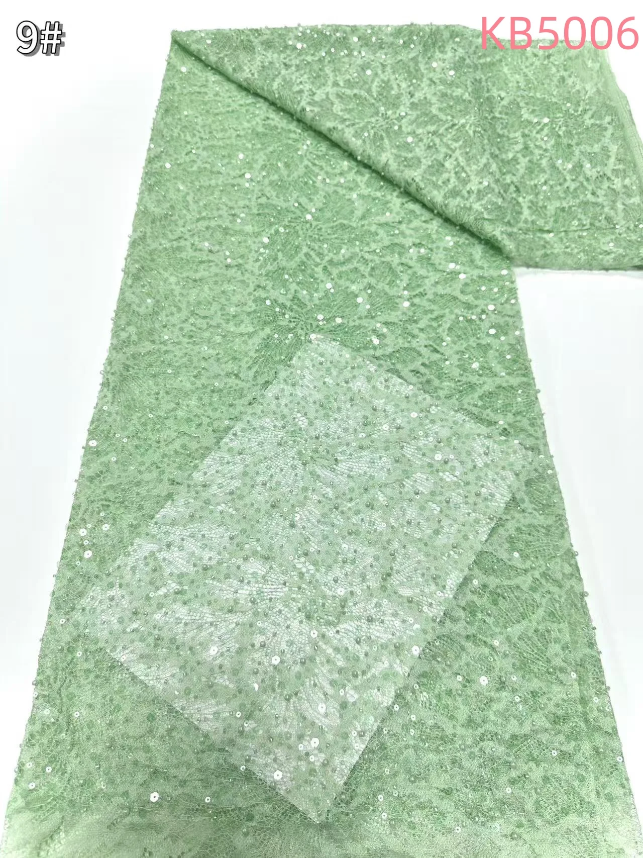 White Sequins Beaded Chantilly Lace Fabric African Lace Fabric 5 Yards High Quality 2025 Green Tulle Lace For Sewing KB5006
