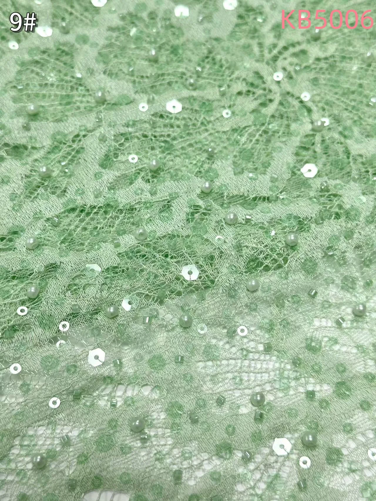 White Sequins Beaded Chantilly Lace Fabric African Lace Fabric 5 Yards High Quality 2025 Green Tulle Lace For Sewing KB5006
