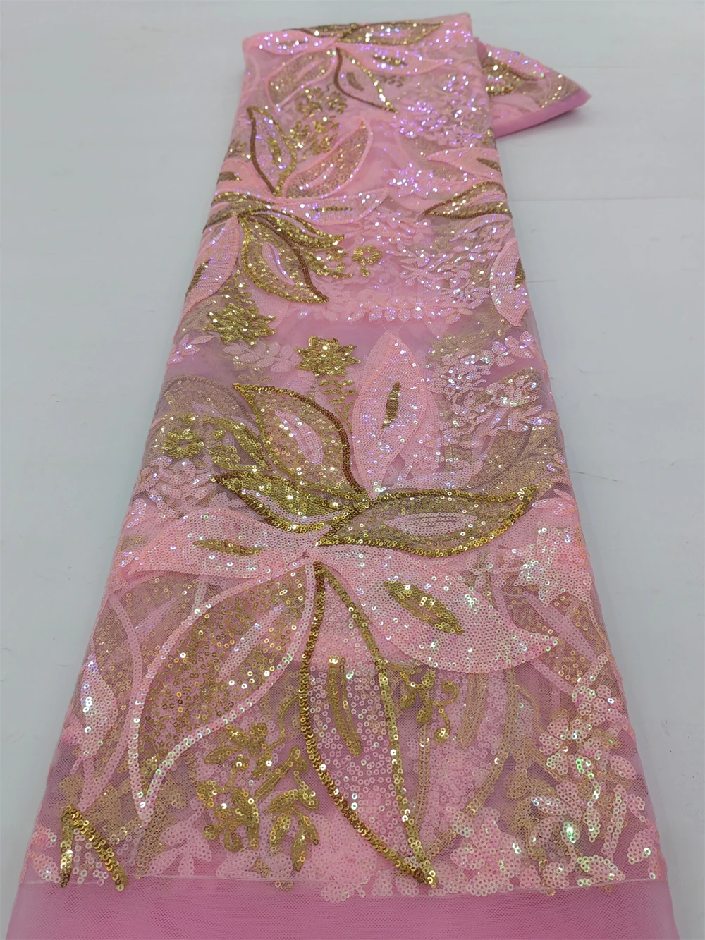 latest nigerian lace fabrics French Tulle Net Lace with Sequins and Beads African Embroidered Lace Fabric Lace Fabric for Sewing